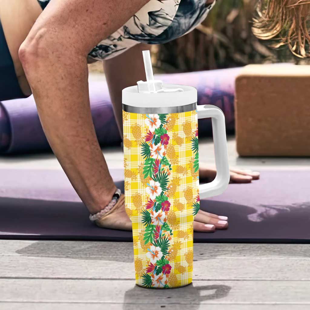 Hawaiian Palaka Tumbler With Handle Hibiscus Pineapple Lei - Polynesian Pride