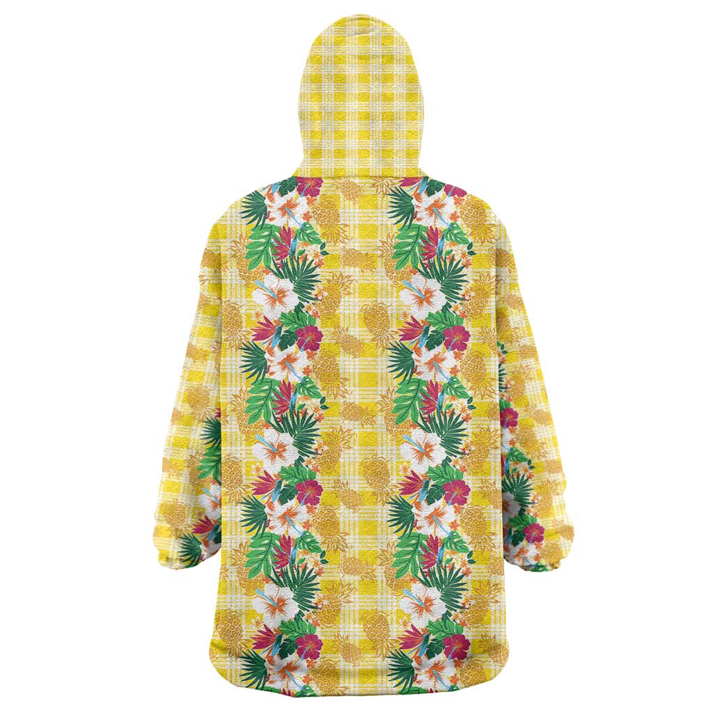 Hawaiian Palaka Wearable Blanket Hoodie Hibiscus Pineapple Lei - Polynesian Pride