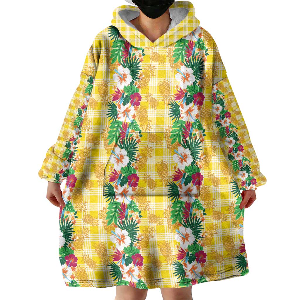 Hawaiian Palaka Wearable Blanket Hoodie Hibiscus Pineapple Lei - Polynesian Pride