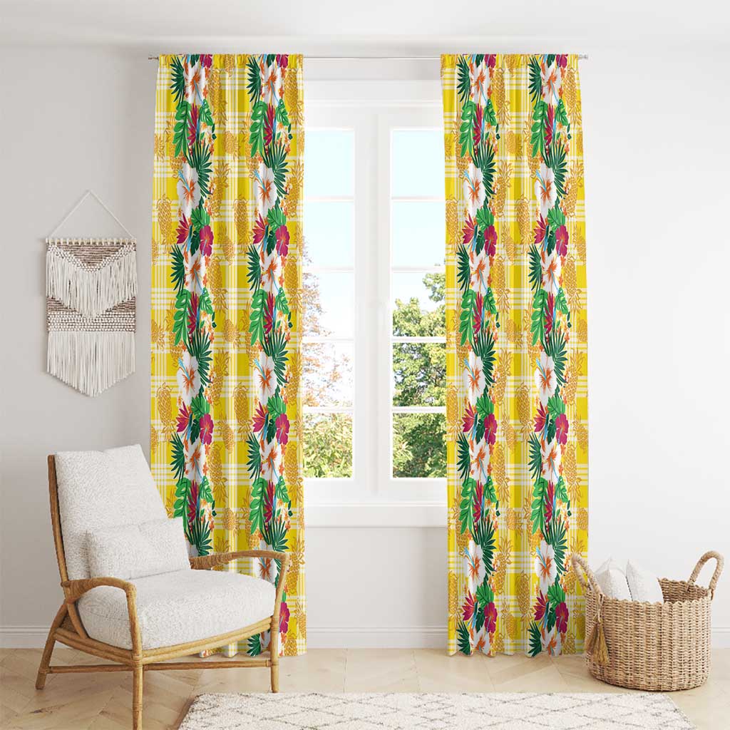 Hawaiian Palaka Window Curtain Hibiscus Pineapple Lei - Polynesian Pride