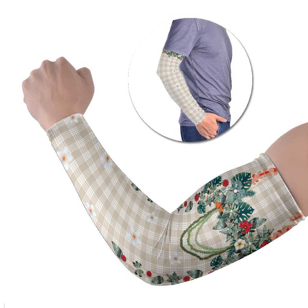 Brown Hawaiian Palaka Arm Sleeves Kukui Nut Money Lei - Polynesian Pride