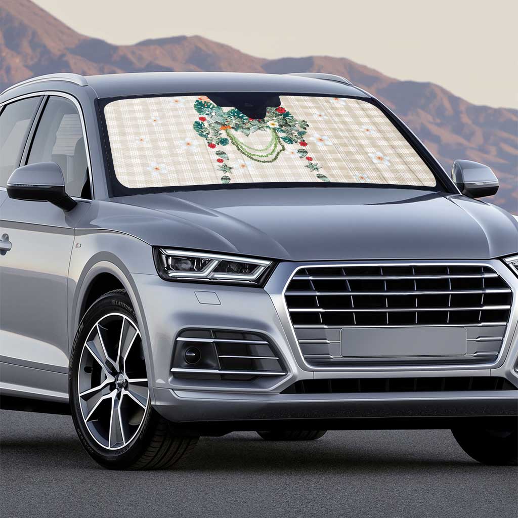 Brown Hawaiian Palaka Auto Sun Shade Kukui Nut Money Lei - Polynesian Pride