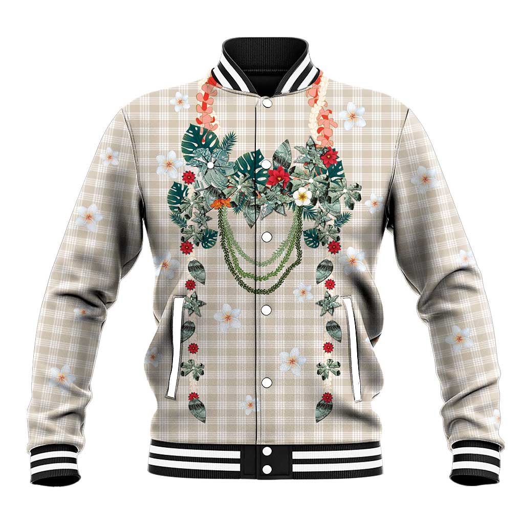 Brown Hawaiian Palaka Baseball Jacket Kukui Nut Money Lei - Polynesian Pride