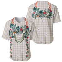 Brown Hawaiian Palaka Baseball Jersey Kukui Nut Money Lei - Polynesian Pride