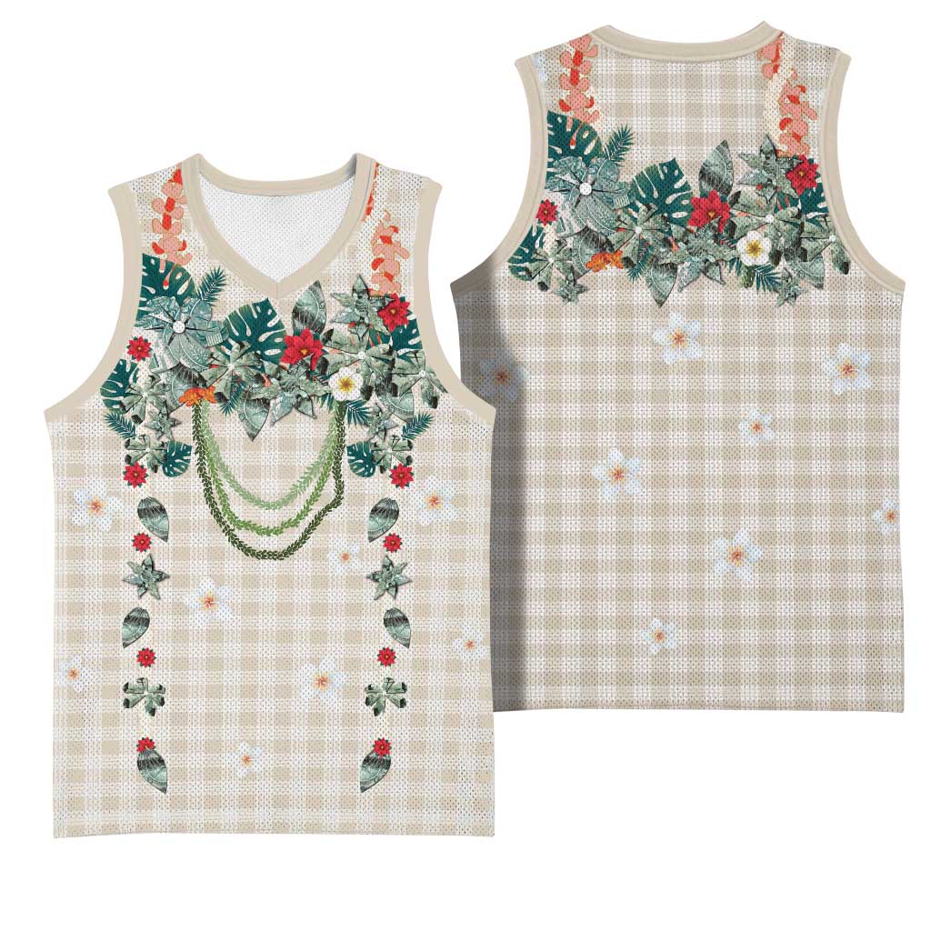 Brown Hawaiian Palaka Basketball Jersey Kukui Nut Money Lei - Polynesian Pride