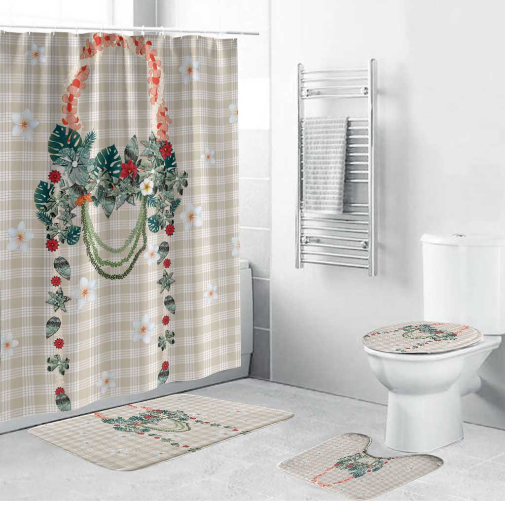 Brown Hawaiian Palaka Bathroom Set Kukui Nut Money Lei - Polynesian Pride