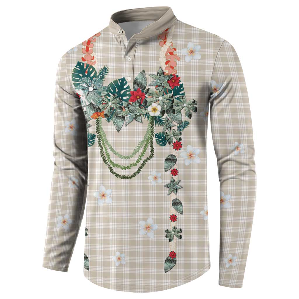 Brown Hawaiian Palaka Button Sweatshirt Kukui Nut Money Lei - Polynesian Pride