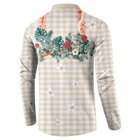 Brown Hawaiian Palaka Button Sweatshirt Kukui Nut Money Lei - Polynesian Pride