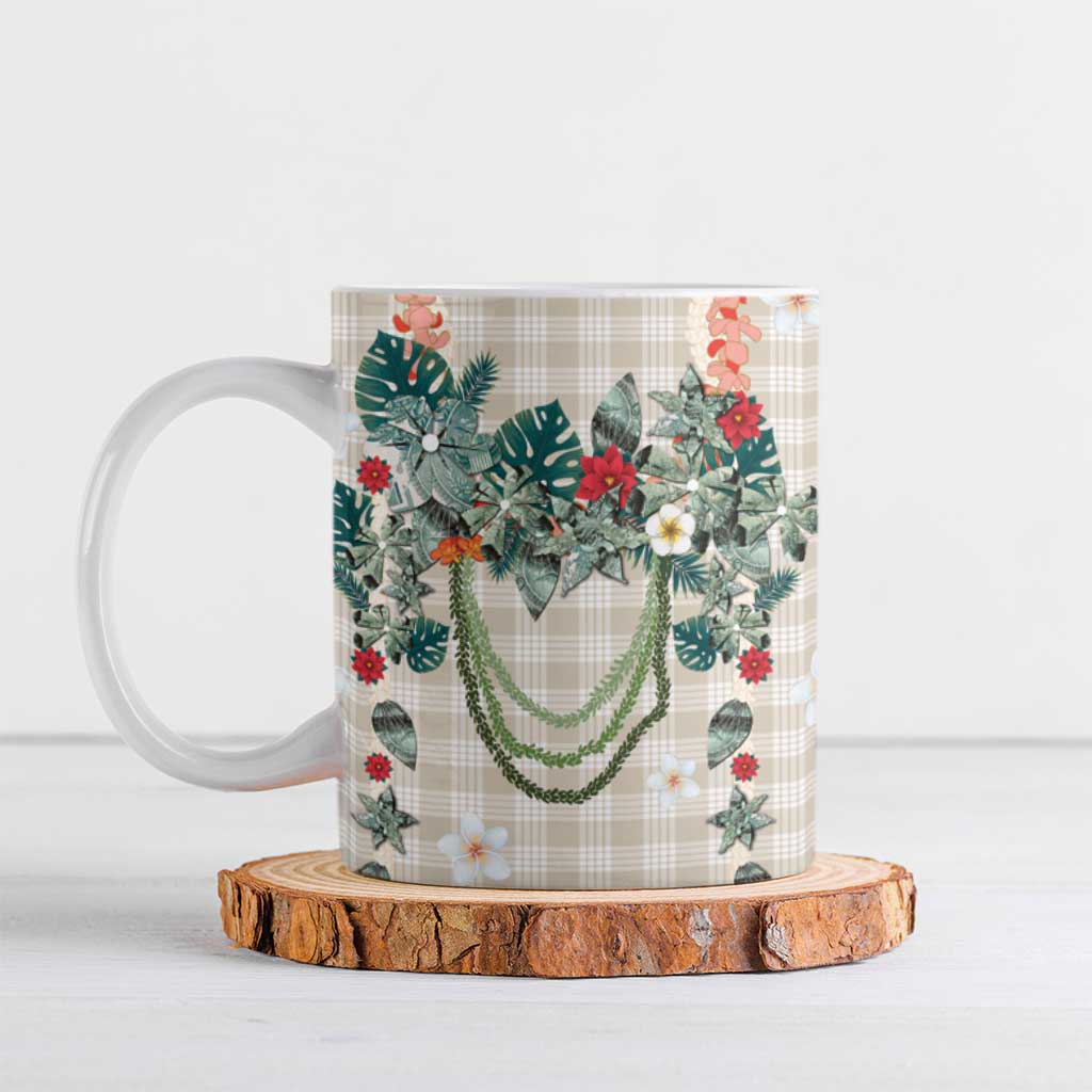 Brown Hawaiian Palaka Ceramic Mug Kukui Nut Money Lei - Polynesian Pride