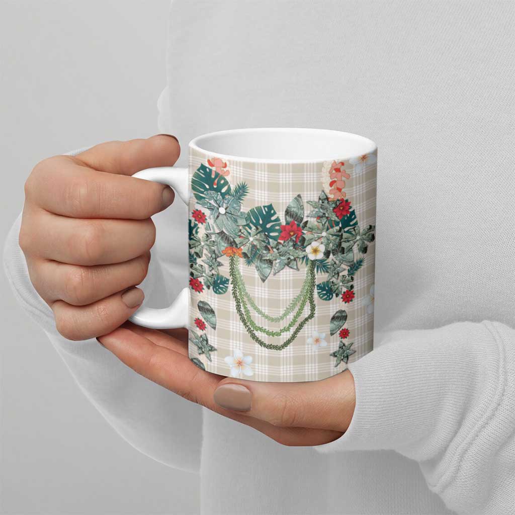 Brown Hawaiian Palaka Ceramic Mug Kukui Nut Money Lei - Polynesian Pride