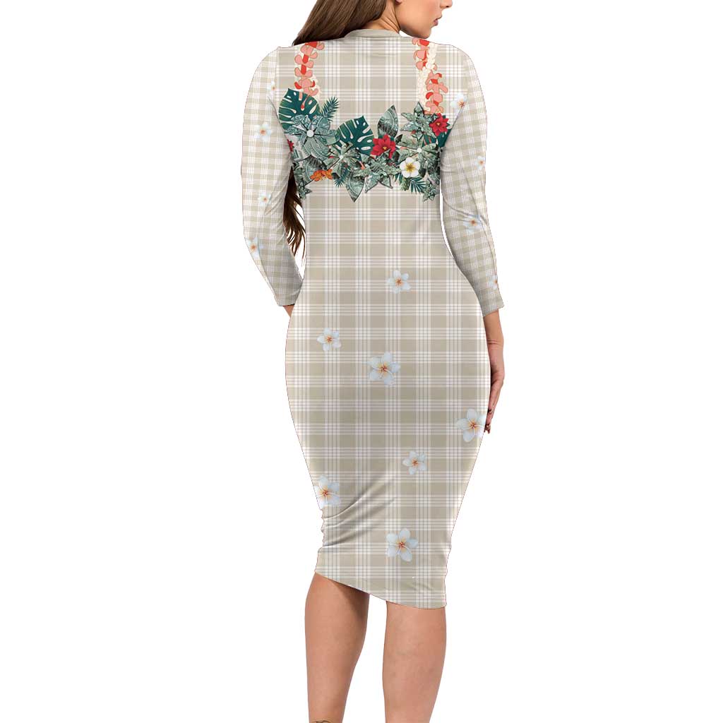 Brown Hawaiian Palaka Family Matching Long Sleeve Bodycon Dress and Hawaiian Shirt Kukui Nut Money Lei - Polynesian Pride