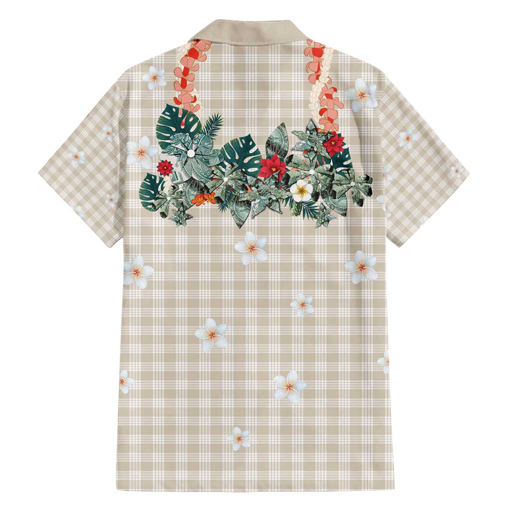 Brown Hawaiian Palaka Family Matching Off Shoulder Maxi Dress and Hawaiian Shirt Kukui Nut Money Lei - Polynesian Pride