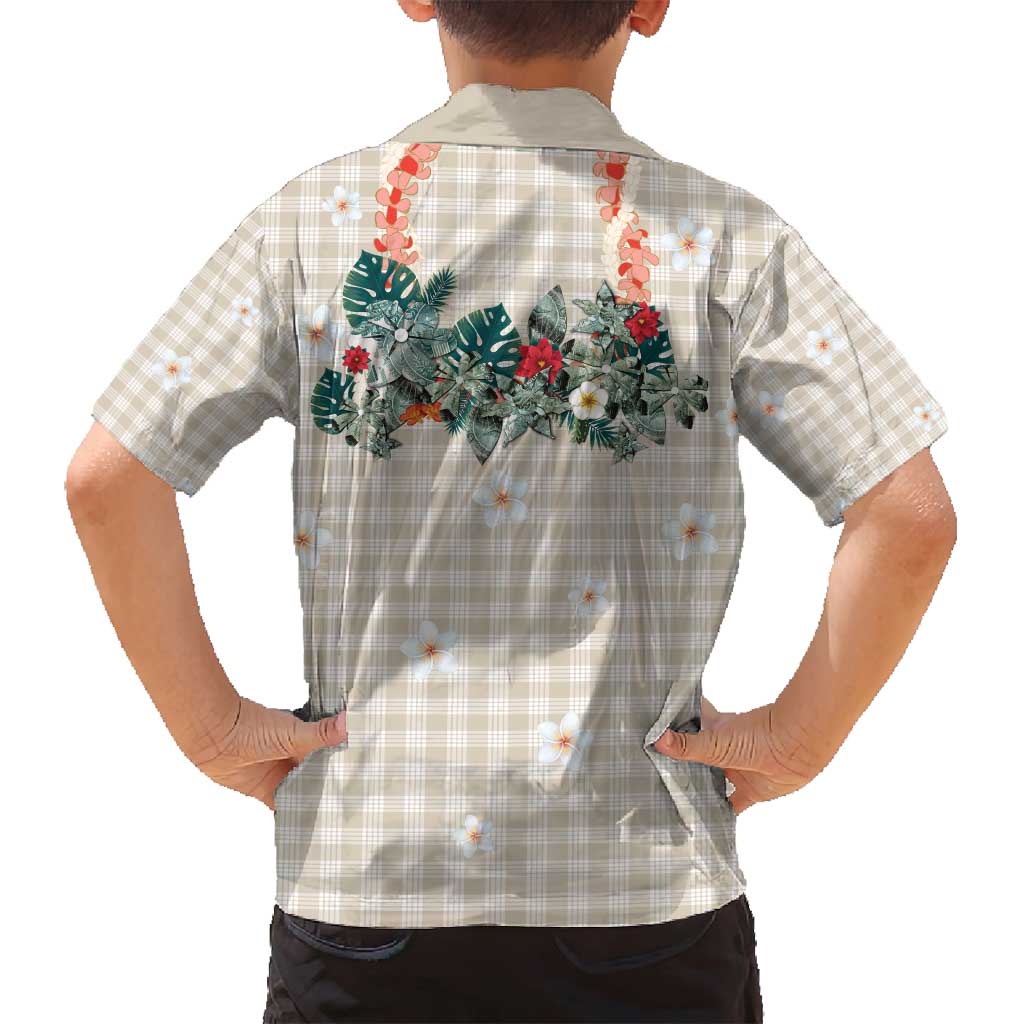 Brown Hawaiian Palaka Family Matching Puletasi and Hawaiian Shirt Kukui Nut Money Lei - Polynesian Pride