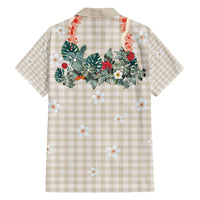 Brown Hawaiian Palaka Family Matching Puletasi and Hawaiian Shirt Kukui Nut Money Lei - Polynesian Pride