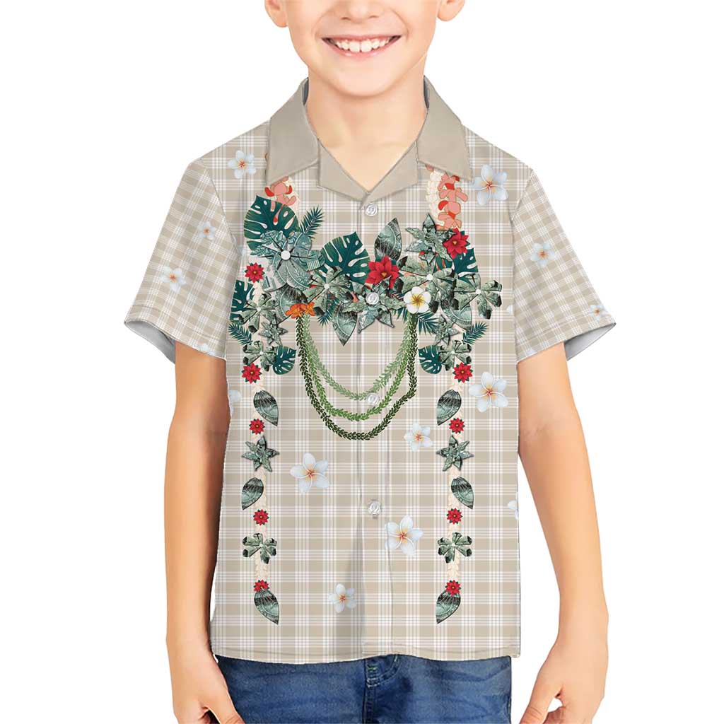 Brown Hawaiian Palaka Family Matching Short Sleeve Bodycon Dress and Hawaiian Shirt Kukui Nut Money Lei - Polynesian Pride