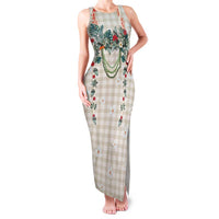 Brown Hawaiian Palaka Family Matching Tank Maxi Dress and Hawaiian Shirt Kukui Nut Money Lei - Polynesian Pride