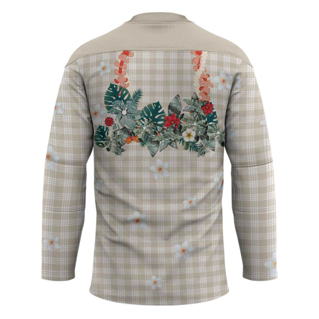 Brown Hawaiian Palaka Hockey Jersey Kukui Nut Money Lei - Polynesian Pride