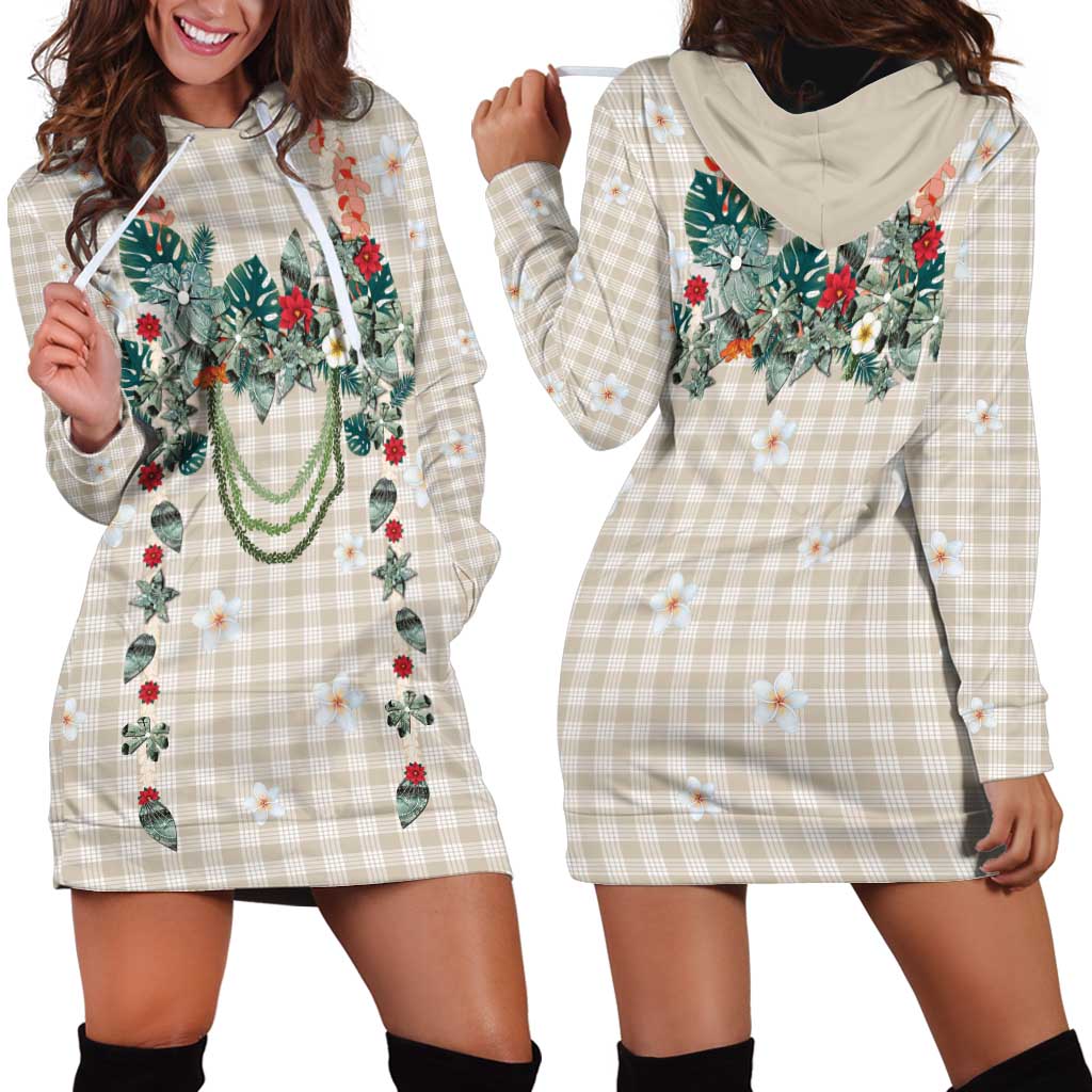 Brown Hawaiian Palaka Hoodie Dress Kukui Nut Money Lei - Polynesian Pride