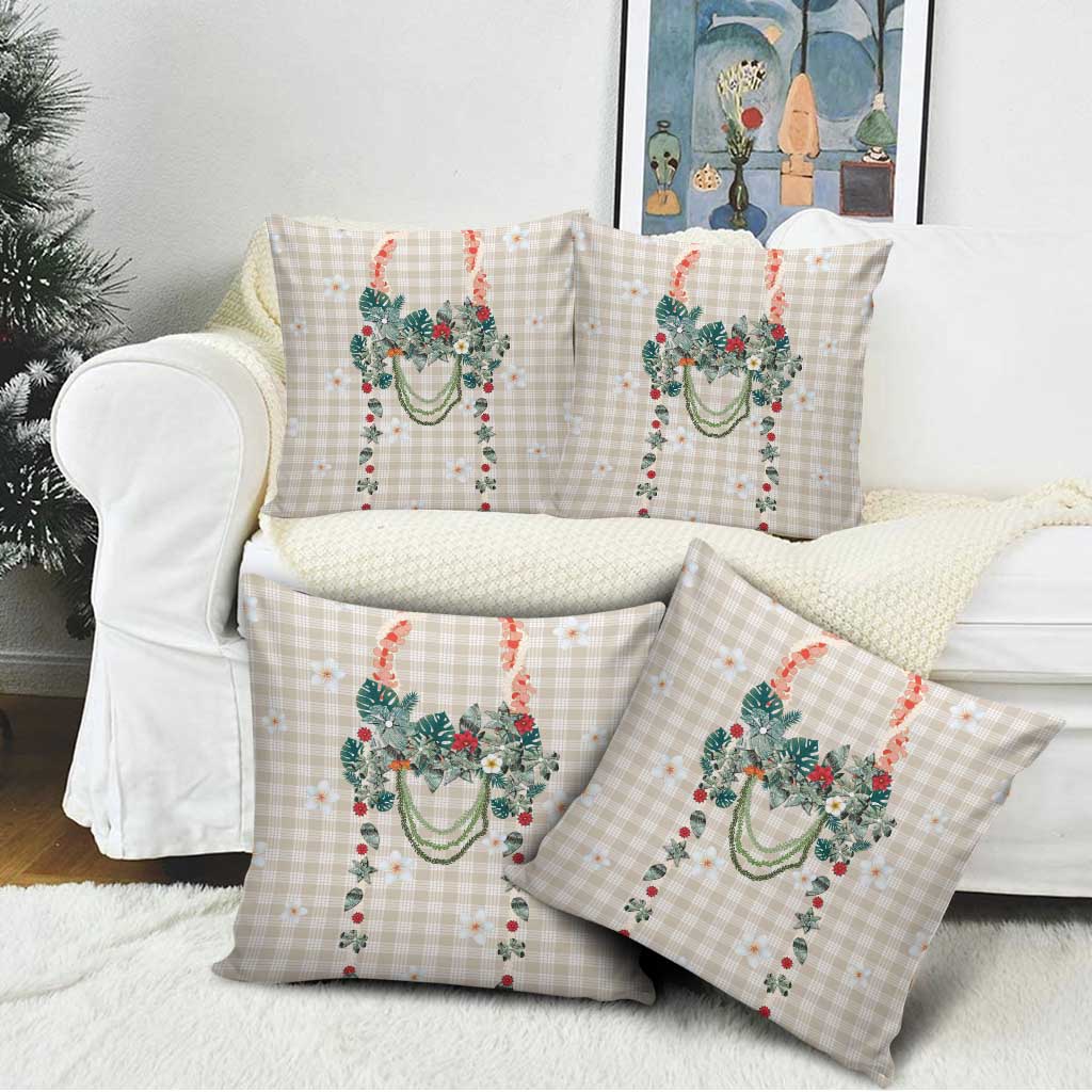 Brown Hawaiian Palaka Pillow Cover Kukui Nut Money Lei - Polynesian Pride