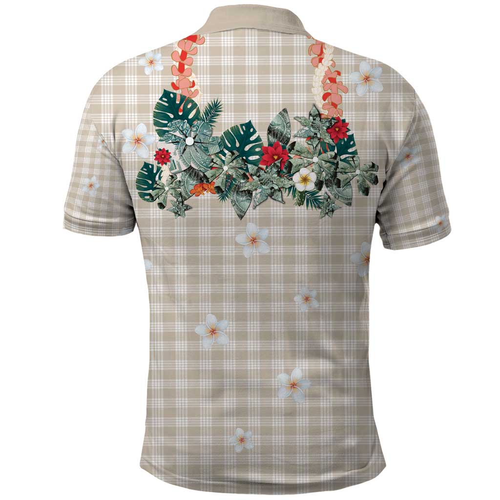 Brown Hawaiian Palaka Polo Shirt Kukui Nut Money Lei - Polynesian Pride