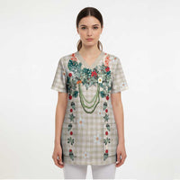 Brown Hawaiian Palaka Scrub Top Kukui Nut Money Lei LT9 - Polynesian Pride
