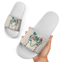 Brown Hawaiian Palaka Slide Sandals Kukui Nut Money Lei - Polynesian Pride