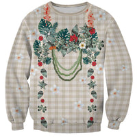 Brown Hawaiian Palaka Sweatshirt Kukui Nut Money Lei - Polynesian Pride