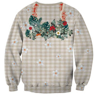 Brown Hawaiian Palaka Sweatshirt Kukui Nut Money Lei - Polynesian Pride