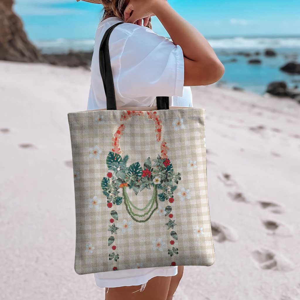 Brown Hawaiian Palaka Tote Bag Kukui Nut Money Lei - Polynesian Pride