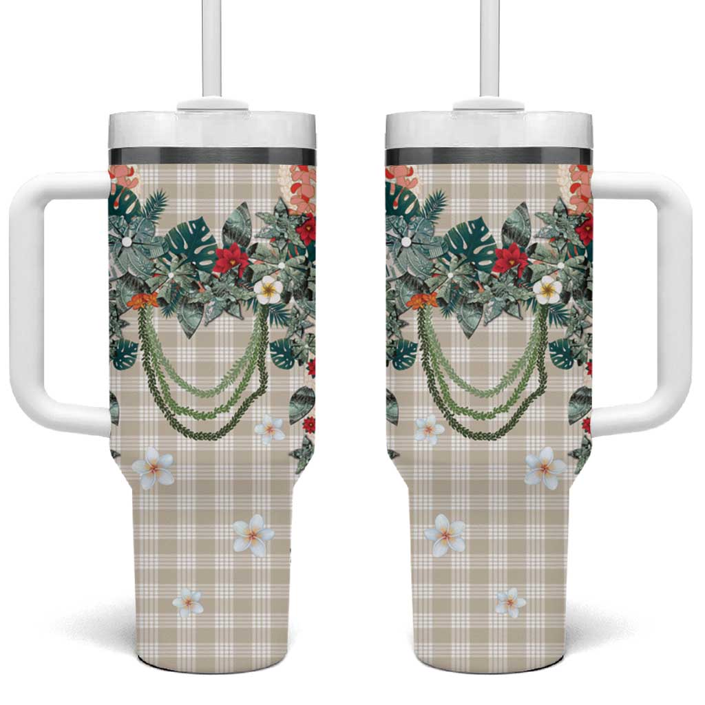 Brown Hawaiian Palaka Tumbler With Handle Kukui Nut Money Lei - Polynesian Pride
