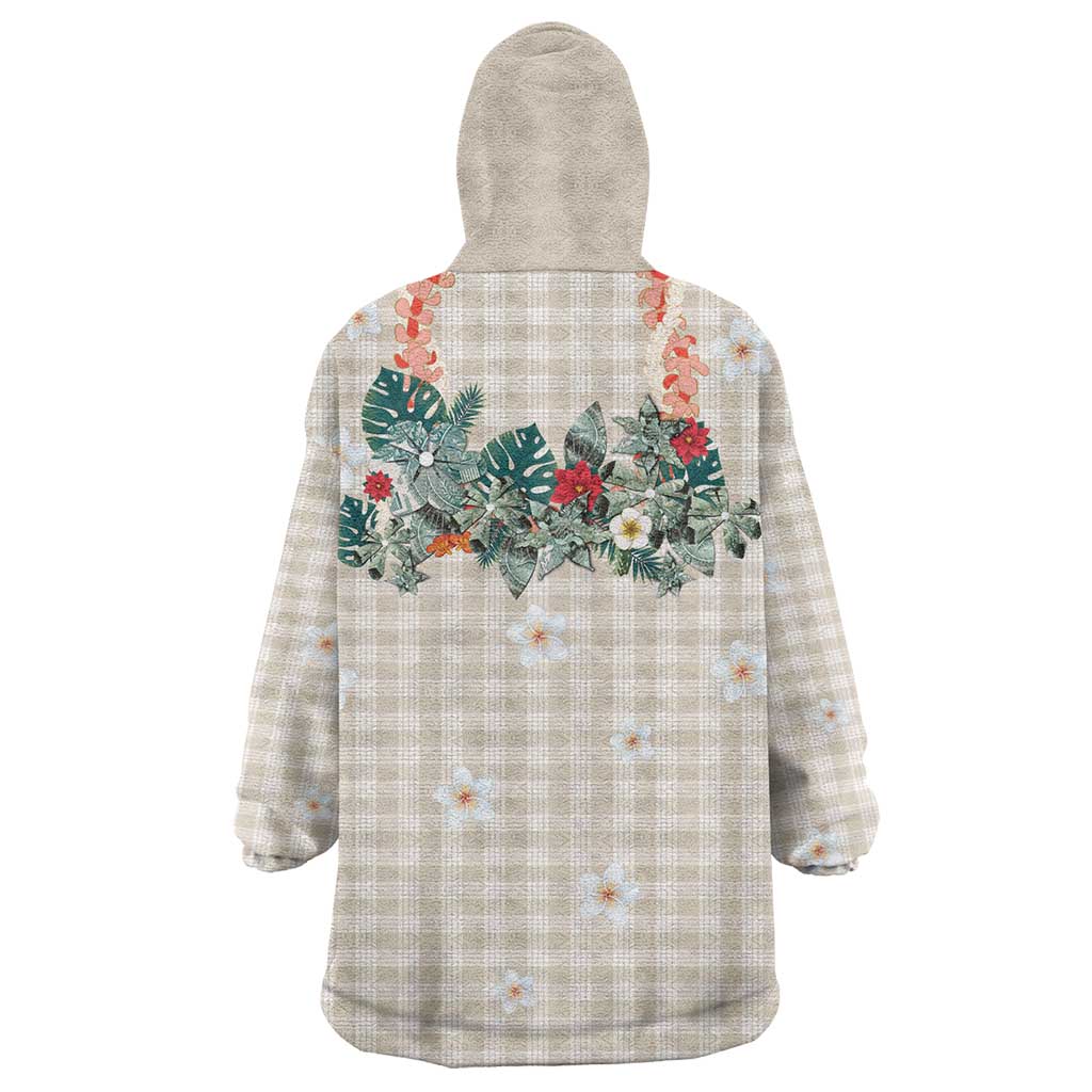 Brown Hawaiian Palaka Wearable Blanket Hoodie Kukui Nut Money Lei - Polynesian Pride