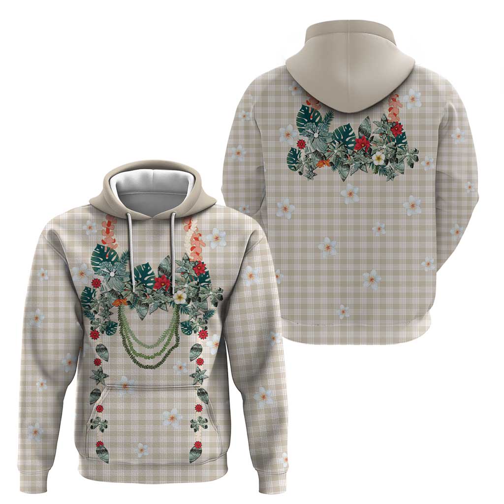 Brown Hawaiian Palaka Zip Hoodie Kukui Nut Money Lei - Polynesian Pride