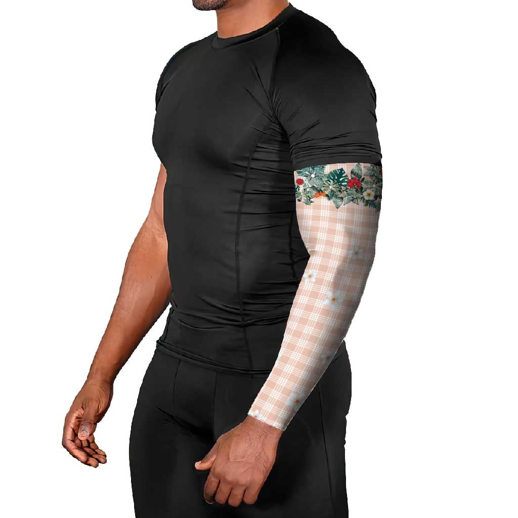 Peach Hawaiian Palaka Arm Sleeves Kukui Nut Money Lei - Polynesian Pride