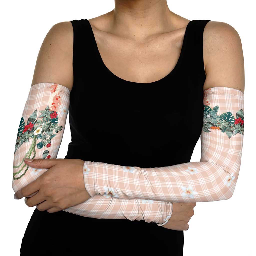 Peach Hawaiian Palaka Arm Sleeves Kukui Nut Money Lei - Polynesian Pride