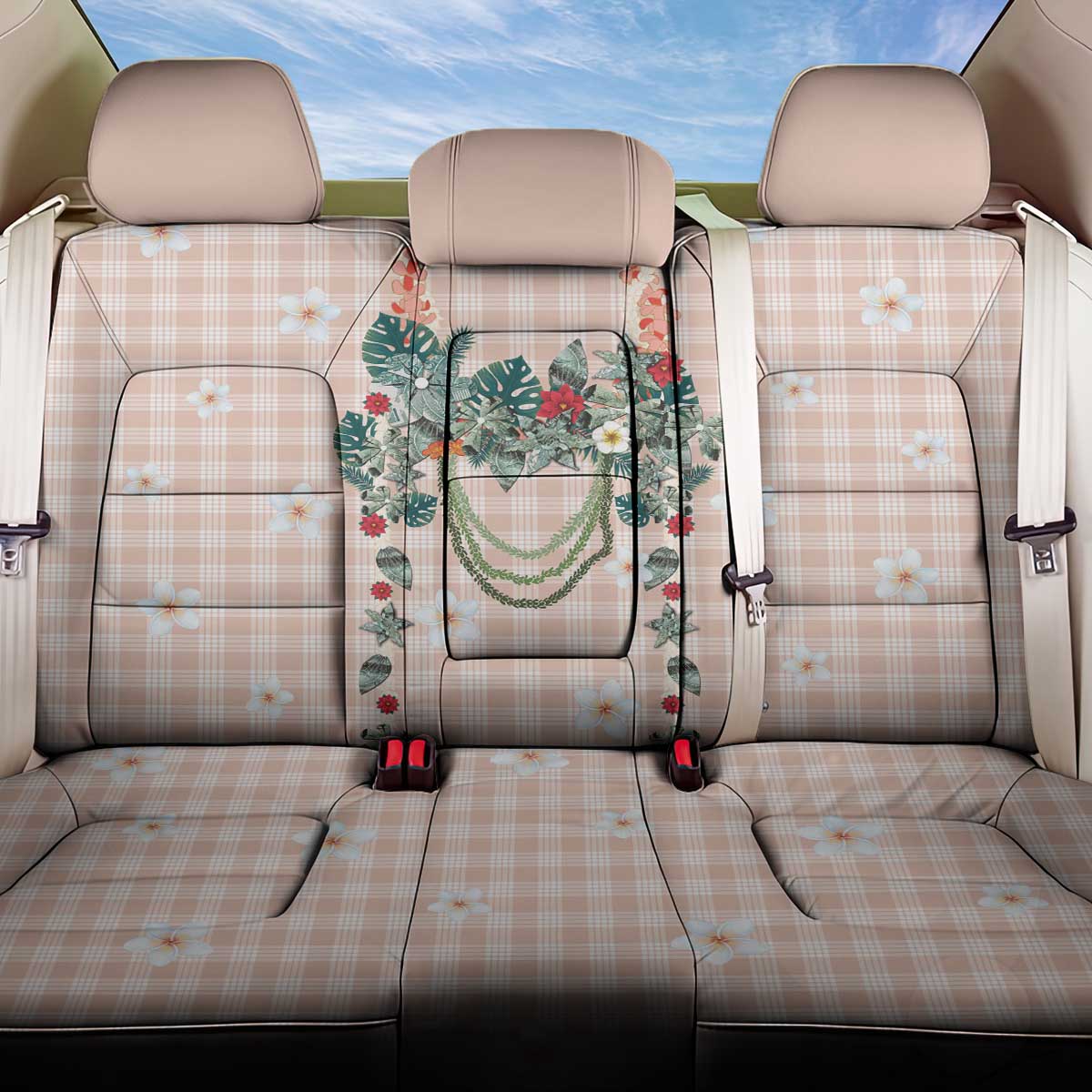 Peach Hawaiian Palaka Back Car Seat Cover Kukui Nut Money Lei - Polynesian Pride