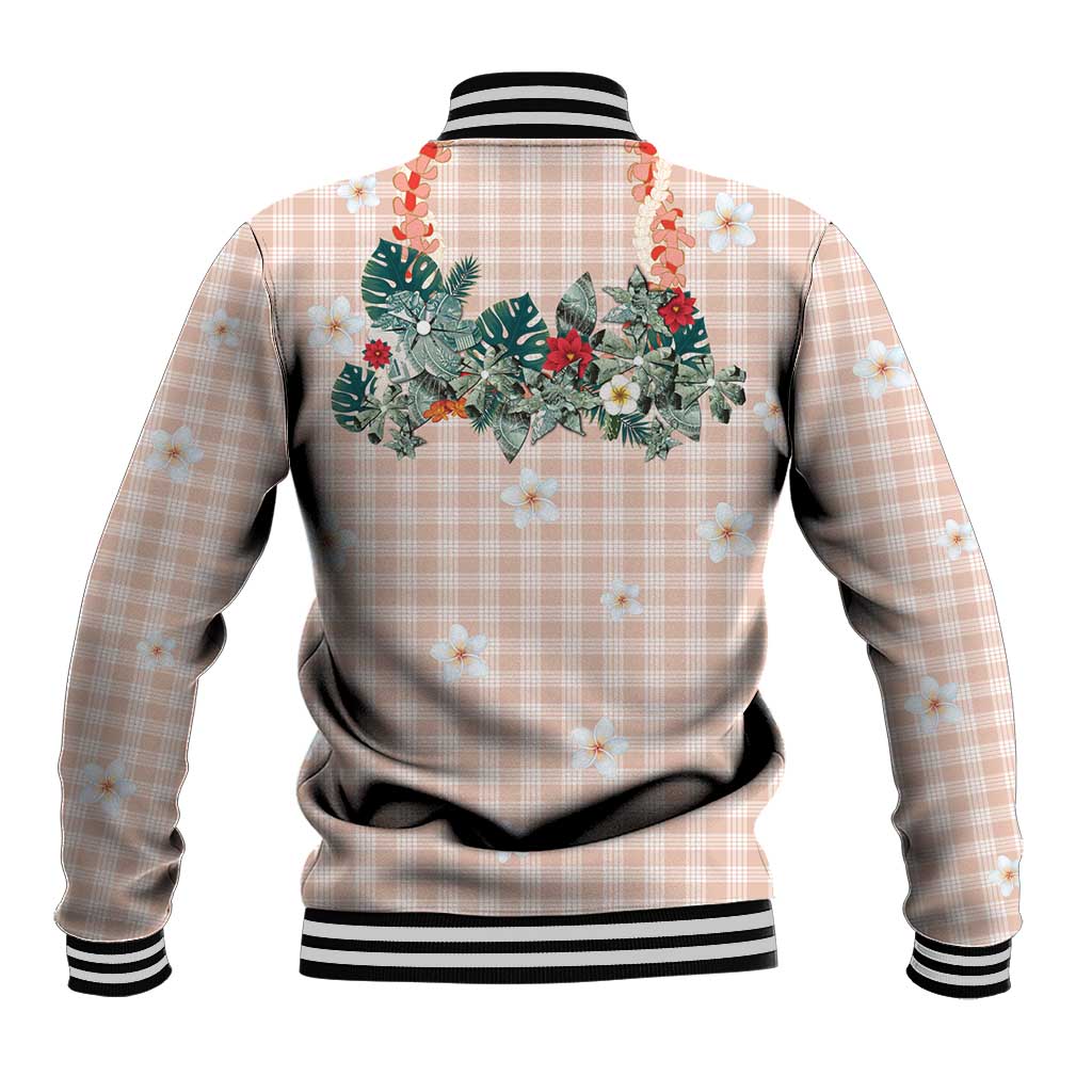 Peach Hawaiian Palaka Baseball Jacket Kukui Nut Money Lei - Polynesian Pride