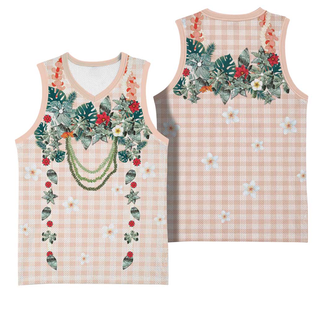 Peach Hawaiian Palaka Basketball Jersey Kukui Nut Money Lei - Polynesian Pride