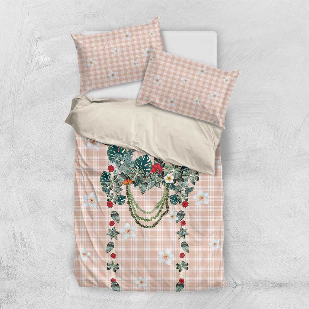Peach Hawaiian Palaka Bedding Set Kukui Nut Money Lei - Polynesian Pride