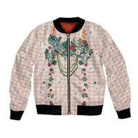 Peach Hawaiian Palaka Bomber Jacket Kukui Nut Money Lei - Polynesian Pride