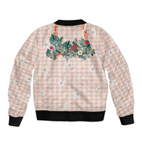 Peach Hawaiian Palaka Bomber Jacket Kukui Nut Money Lei - Polynesian Pride