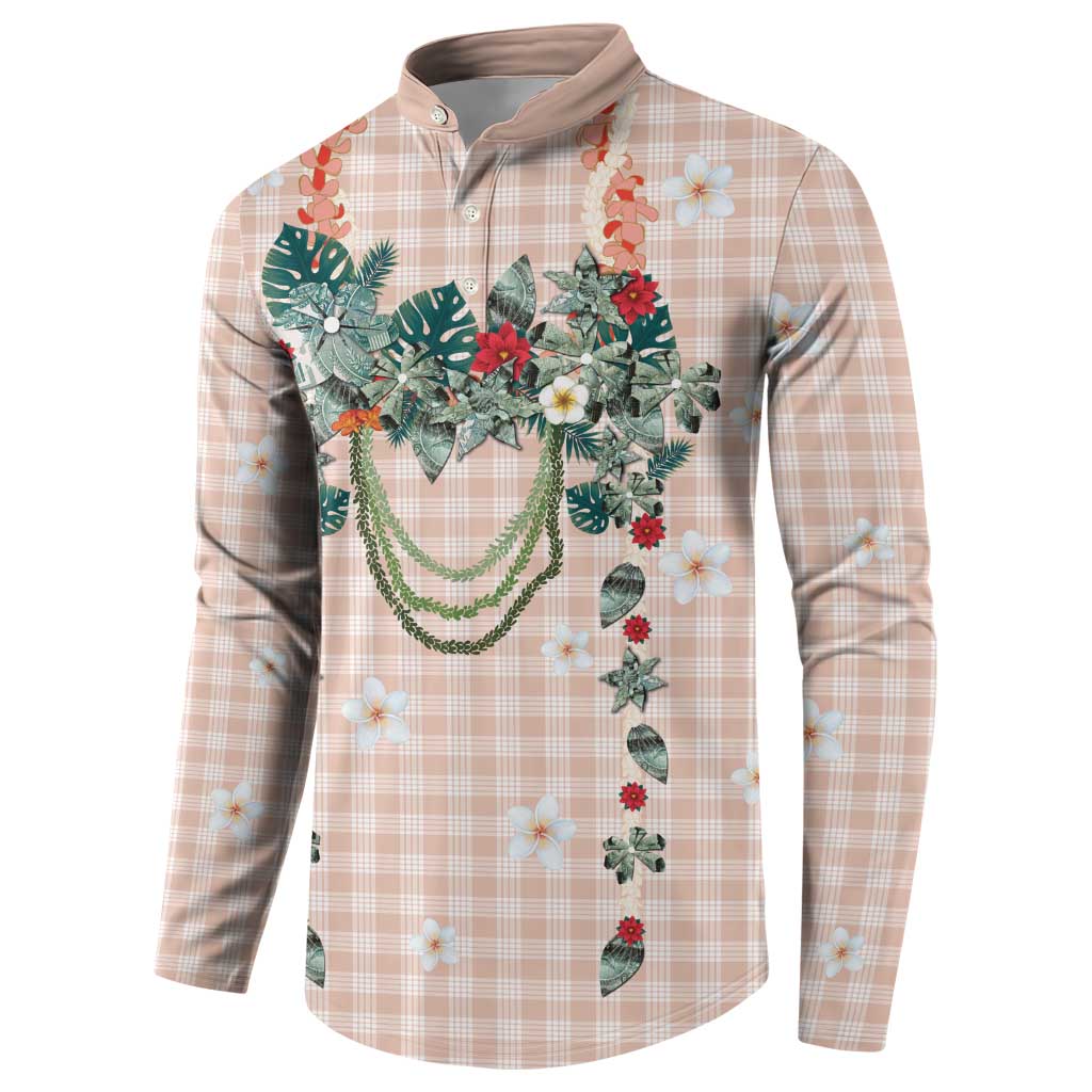 Peach Hawaiian Palaka Button Sweatshirt Kukui Nut Money Lei - Polynesian Pride