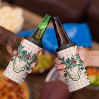 Peach Hawaiian Palaka 4 in 1 Can Cooler Tumbler Kukui Nut Money Lei - Polynesian Pride