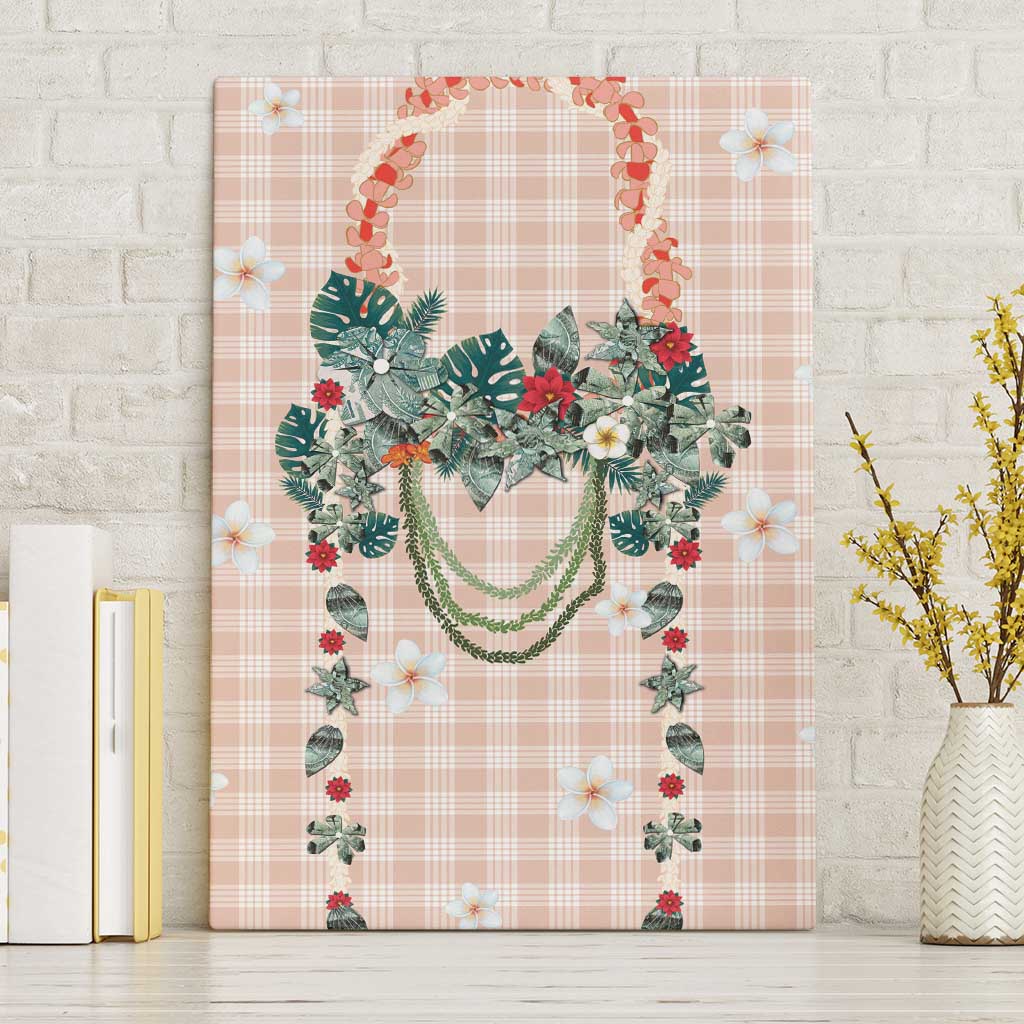 Peach Hawaiian Palaka Canvas Wall Art Kukui Nut Money Lei - Polynesian Pride