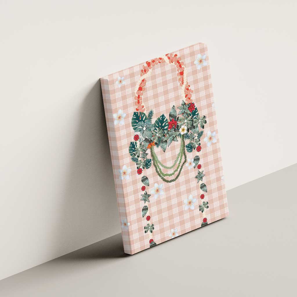 Peach Hawaiian Palaka Canvas Wall Art Kukui Nut Money Lei - Polynesian Pride