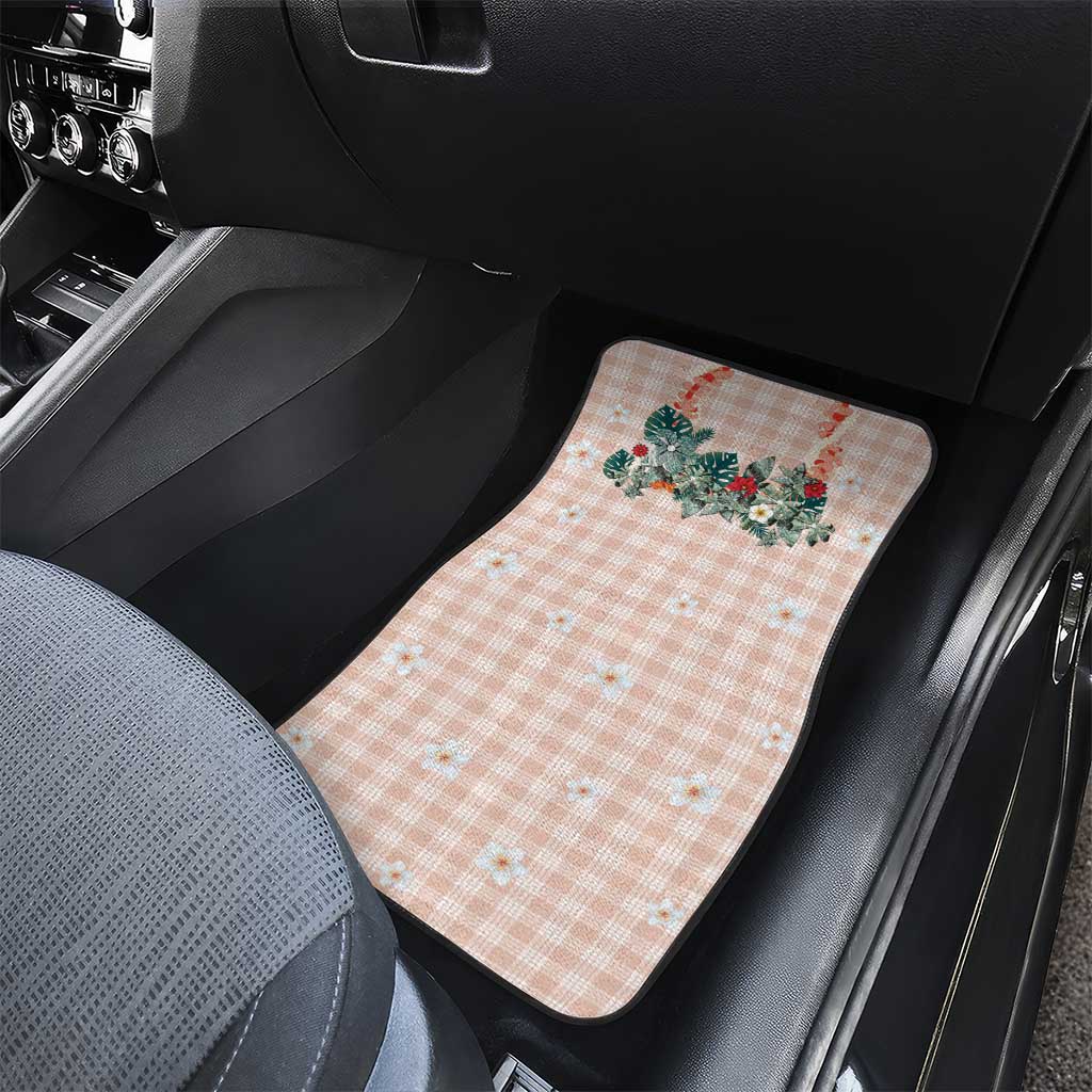 Peach Hawaiian Palaka Car Mats Kukui Nut Money Lei - Polynesian Pride