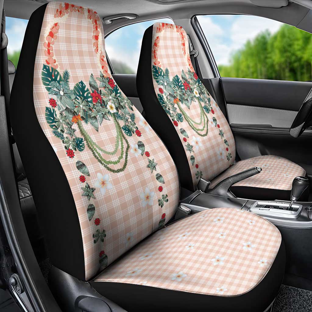 Peach Hawaiian Palaka Car Seat Cover Kukui Nut Money Lei - Polynesian Pride