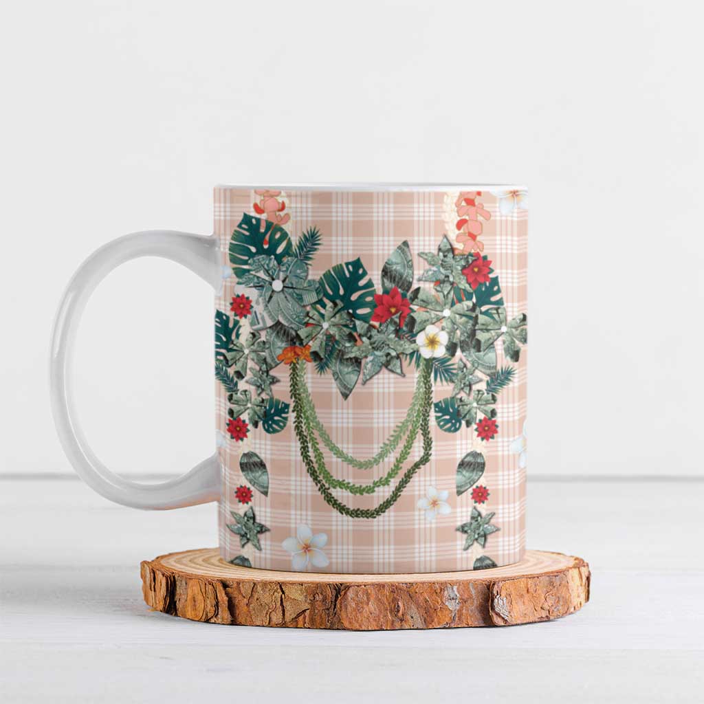 Peach Hawaiian Palaka Ceramic Mug Kukui Nut Money Lei - Polynesian Pride