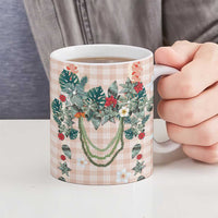 Peach Hawaiian Palaka Ceramic Mug Kukui Nut Money Lei - Polynesian Pride