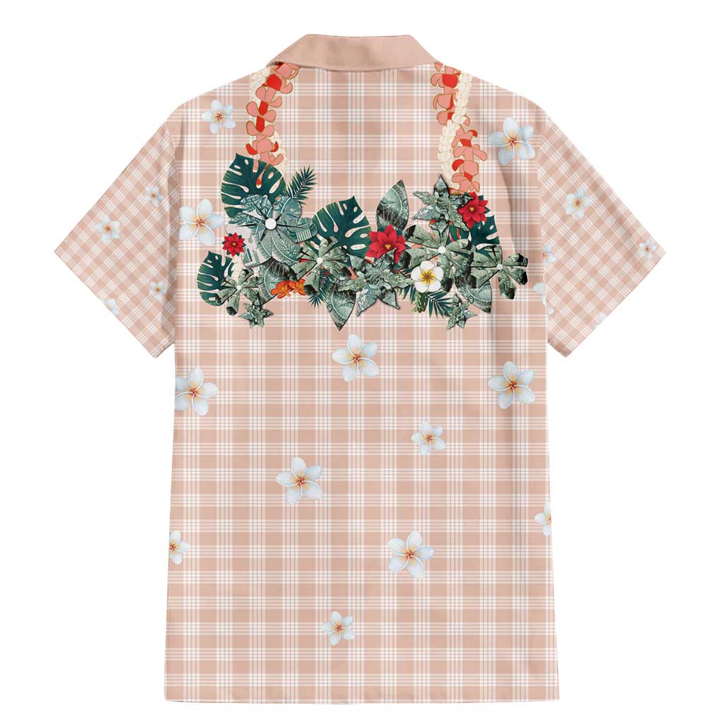 Peach Hawaiian Palaka Family Matching Mermaid Dress and Hawaiian Shirt Kukui Nut Money Lei - Polynesian Pride