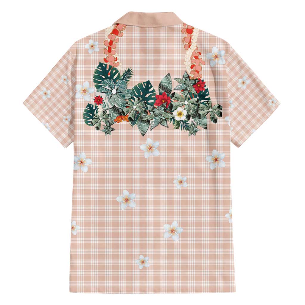 Peach Hawaiian Palaka Family Matching Off Shoulder Maxi Dress and Hawaiian Shirt Kukui Nut Money Lei - Polynesian Pride